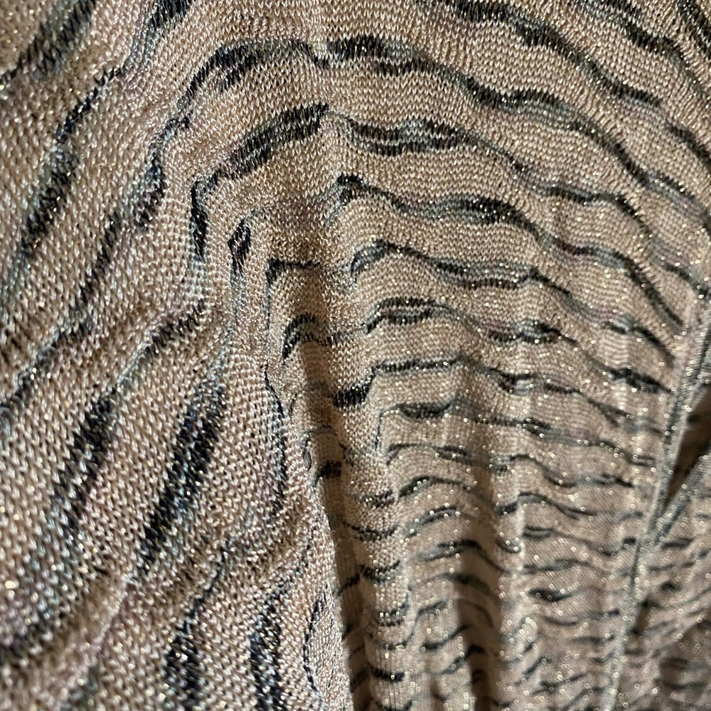 Bebe‎ Beige and Black Patterned Sweater With Metallic Threads Going Out Top - Picture 3 of 7
